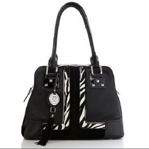SHARIF Black/White LARGE Leather Haircalf Satchel